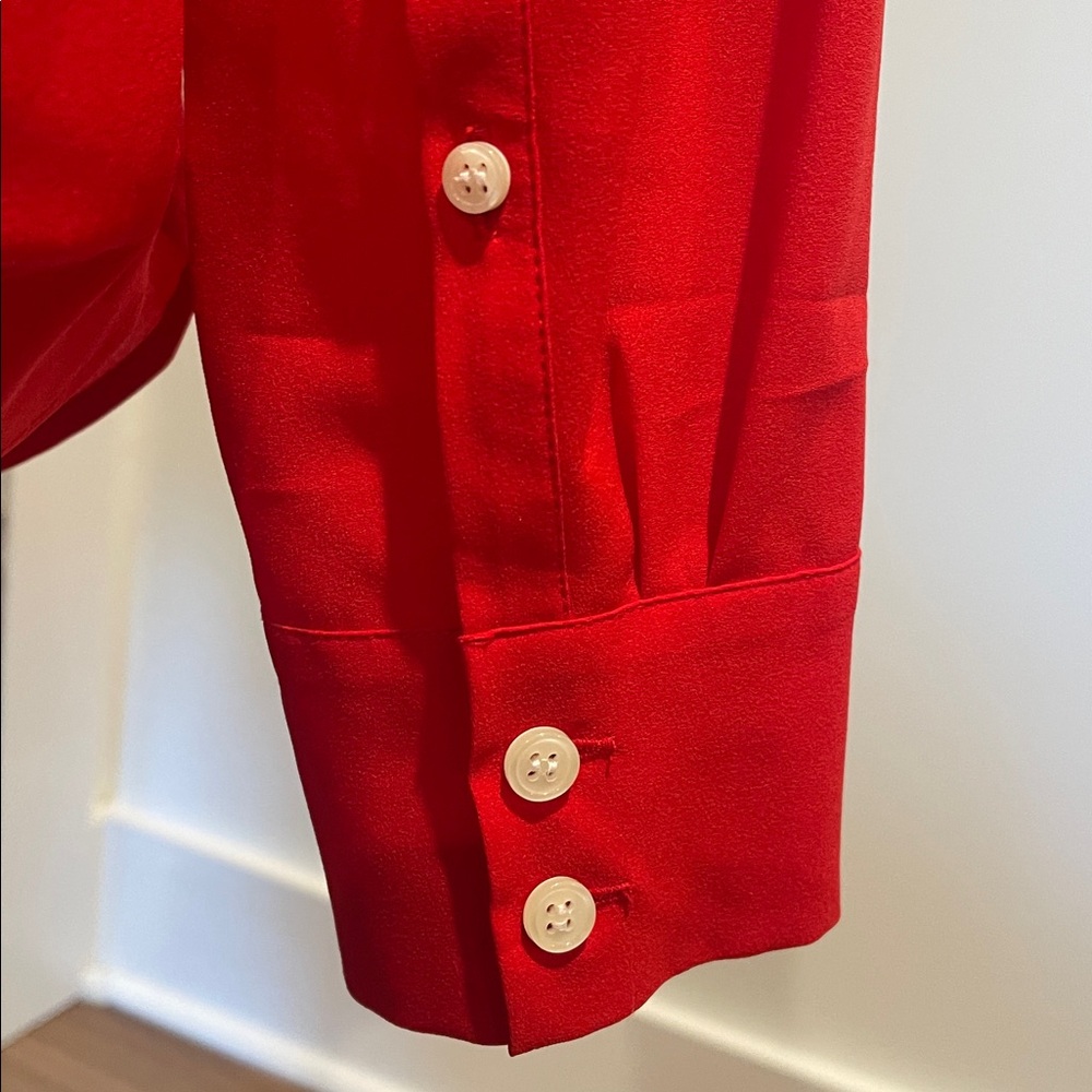 J.Crew Pleated Red Tuxedo Blouse Size L - Picture 5 of 8